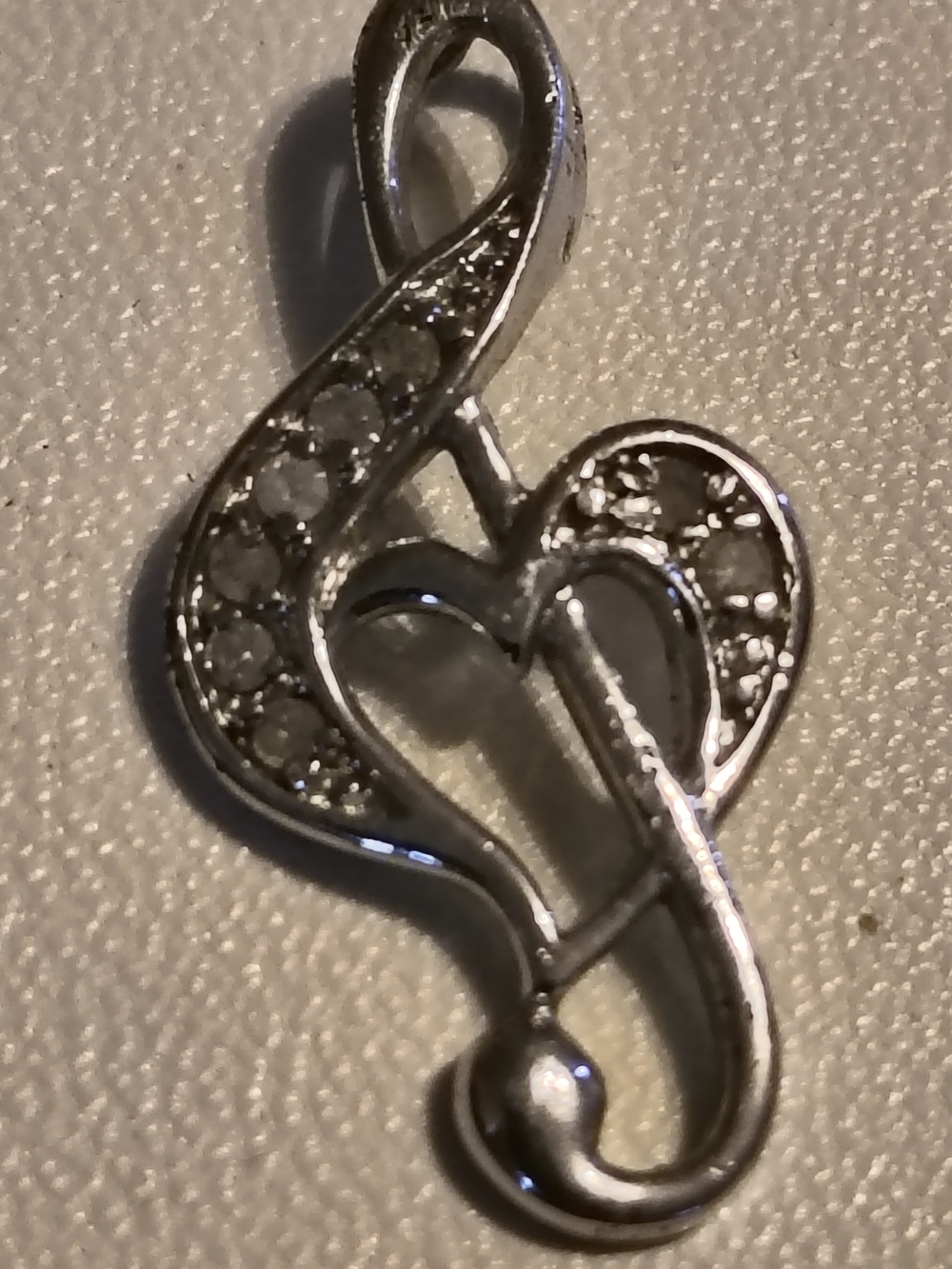 Sterling Silver Diamond Treble Clef Heart Pendant Signed